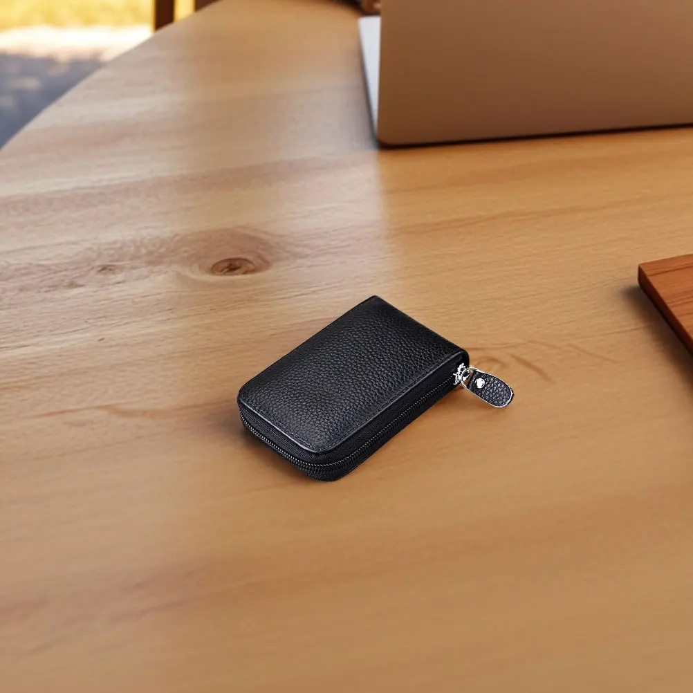 2Pcs Slim Credit Card Holder Cowhide Multi Slot Compact Wallet Zipper Anti-Theft Business Organizer Credit Card for Women