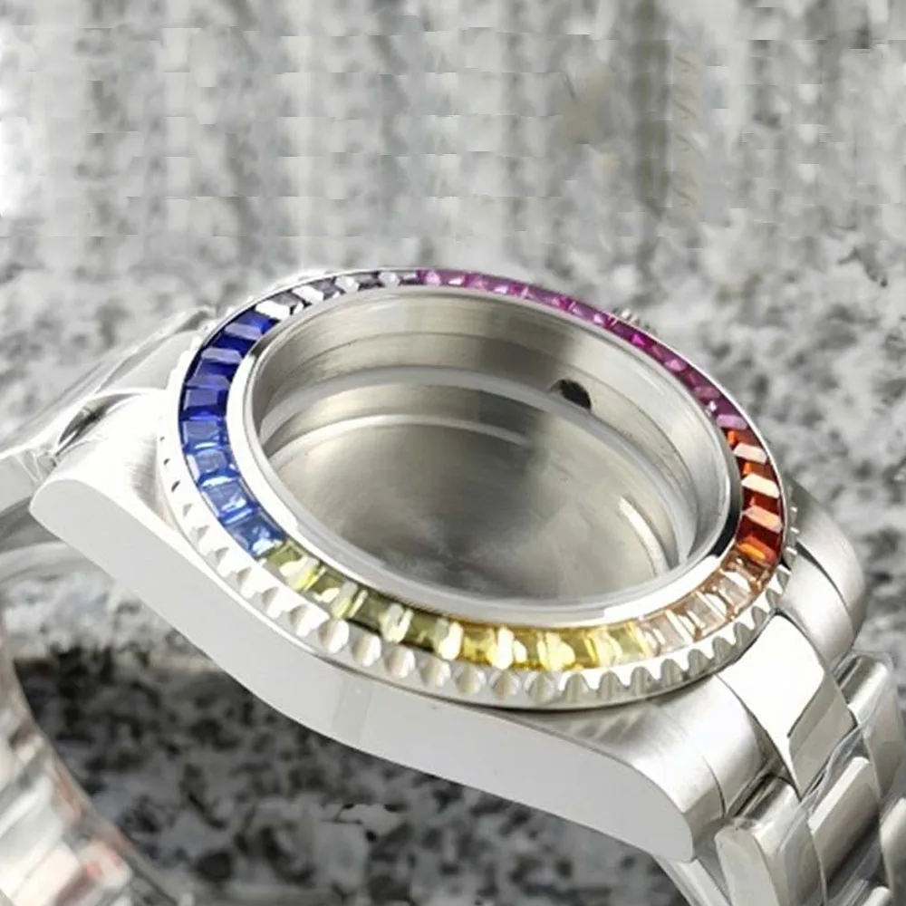 NH35 Case 40.4mm, Colored Crystal Bezle Flat Glass Steel Watch Case for NH34 NH35 NH36 Movement Watch Shell Fit 29- 28.5mm Dial