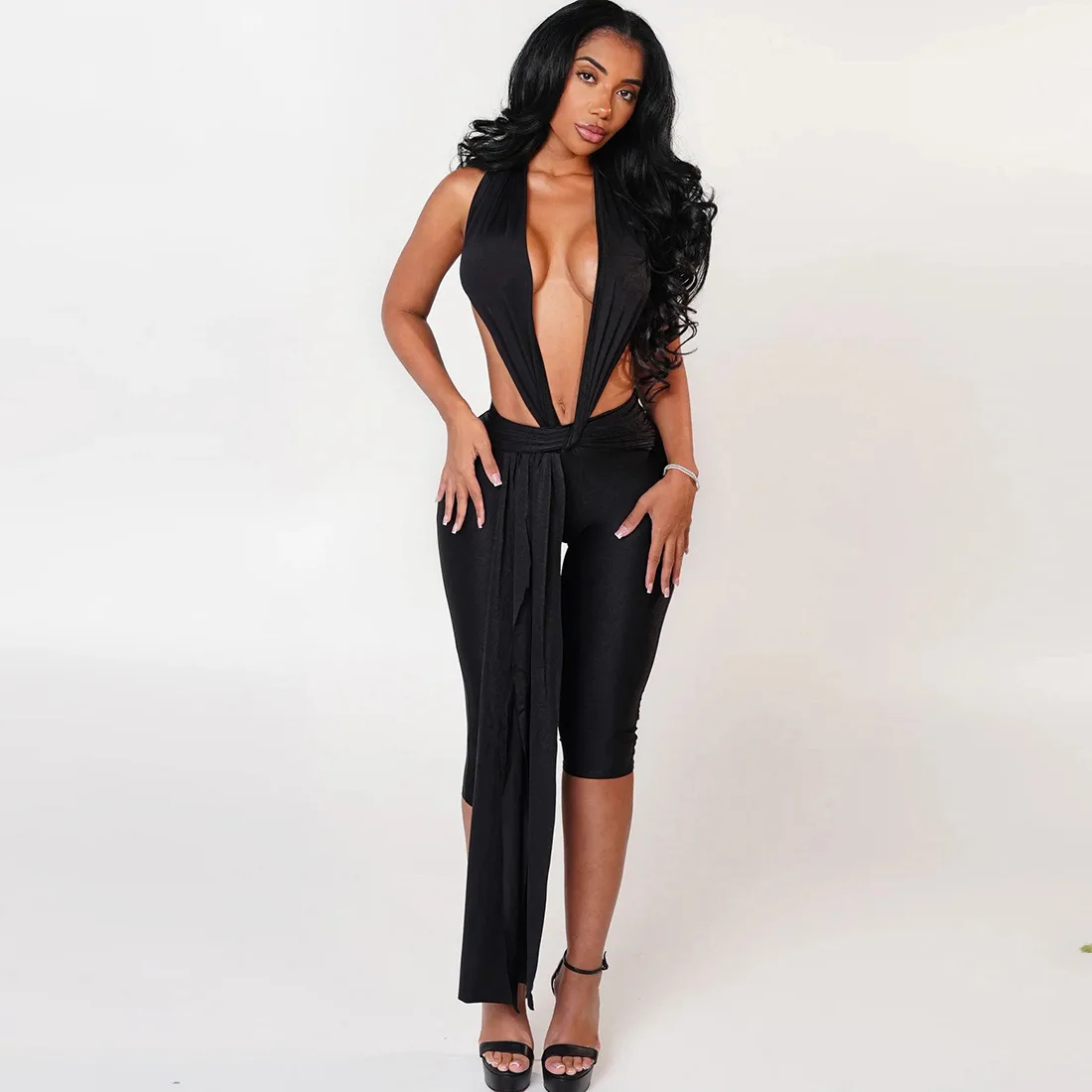 2026 New Spring Sexy Halter V Neck Jumpsuits Women Club Elegant Bodycon Luxury One Piece Party Shiny Jumpsuit Bodysuit Playsuit