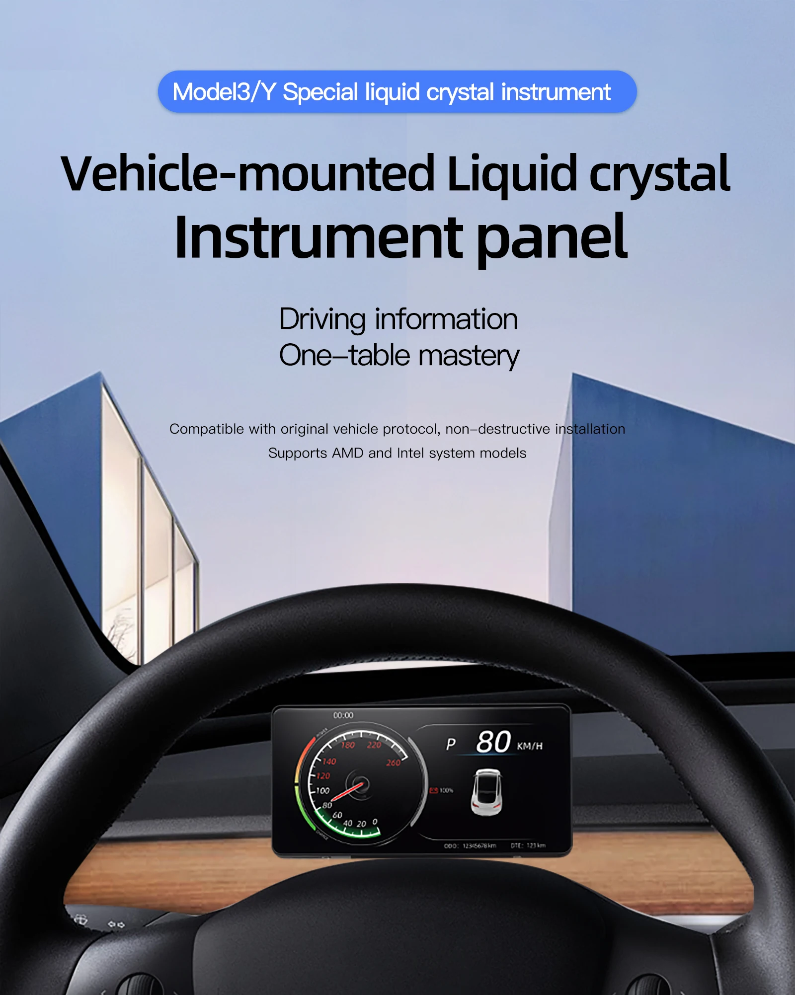 Bluetooth Head Up Display HUD Central Screen Sync Speedometer Screen For Tesla Model 3 Model Y