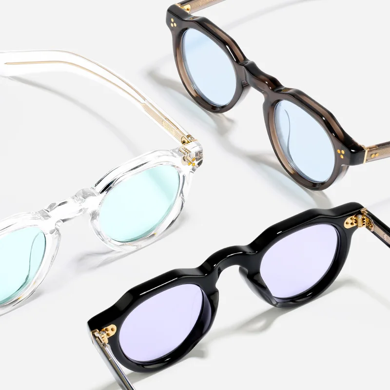 

High quality niche fashion sunglasses polarizing uv400 retro trend thickened artistic round frame sunscreen nylon colored glasse