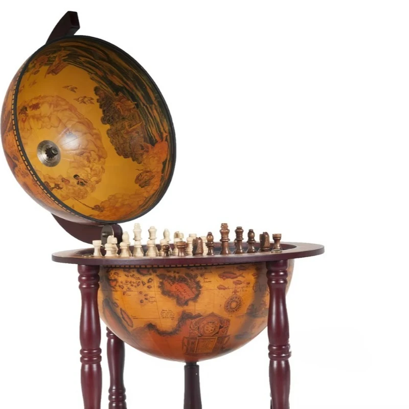 13-Inch red globe with 4-legged chess stand, retro-style home office decor