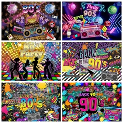 Fondo de fiesta de cumpleaños para adultos y bebés, telón de fondo con diseño de grafiti de neón con brillo, estilo Hip Hop y música Disco de los años 80