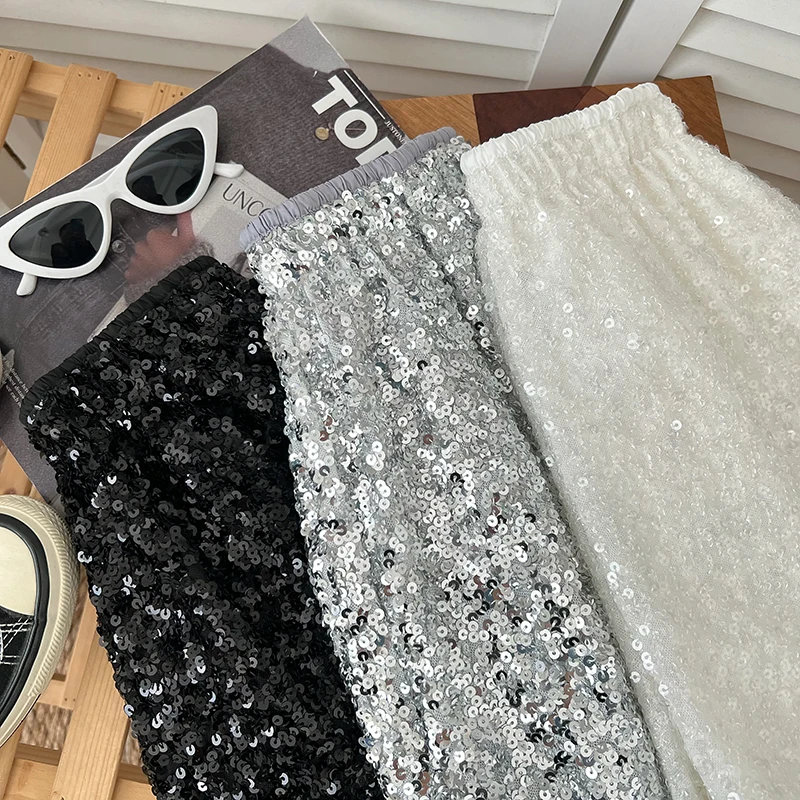 ITOOLIN 女性シックな光沢のあるスパンコール A ラインショーツカジュアルハイウエストオフィスショーツ夏スリム女性ハイストリートパンツ 2024