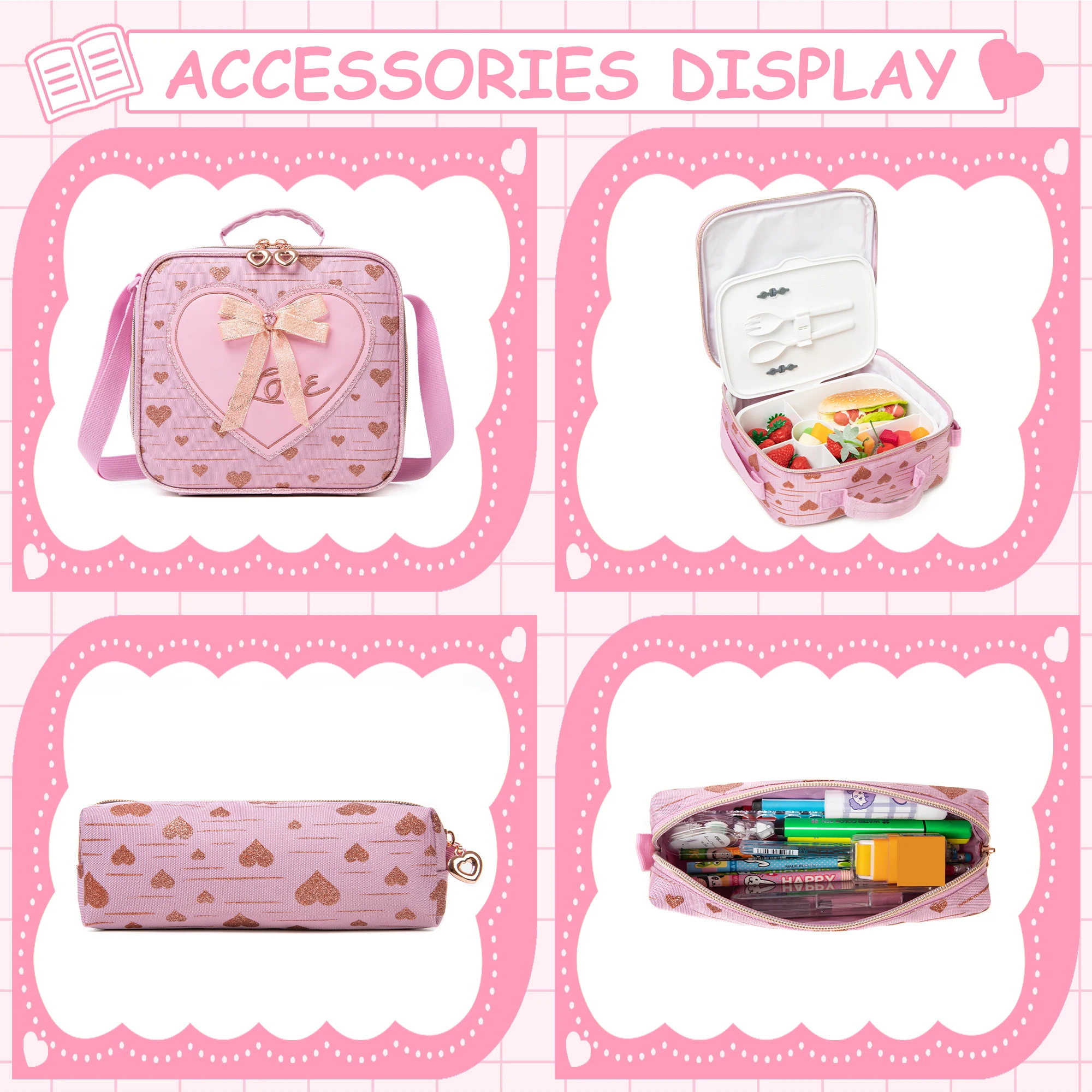 Girls Canvas Backpack Set with Lunch Box, School Laptop Bookbag for Elementary Students image 5