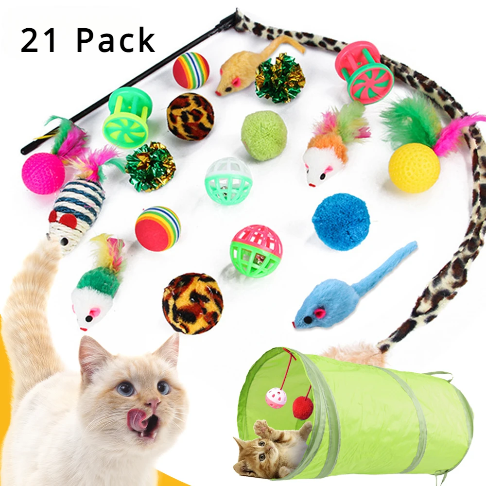 Brinquedos para gatinhos, pacote de variedades, coisas para animais de estimação, conjunto de combinação de brinquedos para gatos, sisal, mouse, sino, bola, suprimentos para gatos, 21 peças