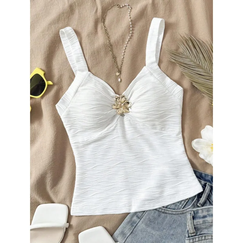

Floral Decorated Strap Vest Women's Fashion Top Cross-Border Q 17967 Flower Csole Vest No Chest Pad Detailed Wearing Method