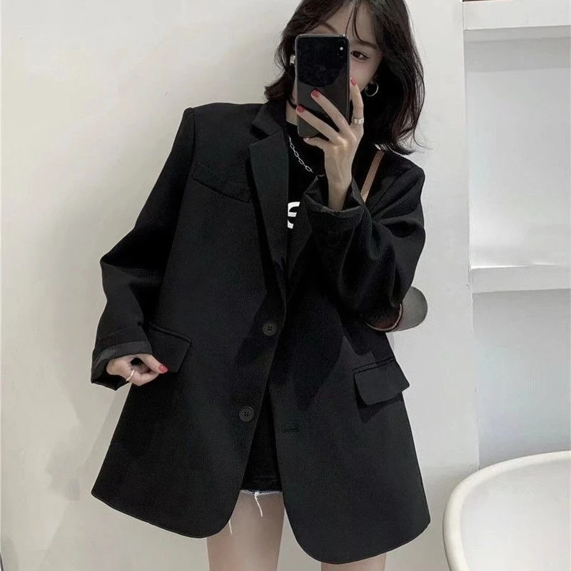 

Women's 2025 Spring Black Blazer, Korean Trendy Hong Kong Style, Unique Design, Stylish & Versatile, Fashion Jacket for Women