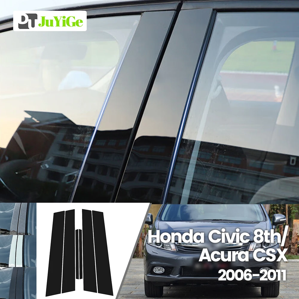 

For Honda Honda Civic 8th Acura CSX 2006-2011 2007 Bright Black Carbon Fibre Window Door B C Sticker