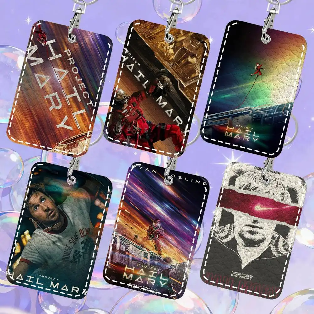 1pc Project Hail Mary Card Case Keychain Access Card Bag Key Tag Ring Leather Card Holder Key Ring Access
