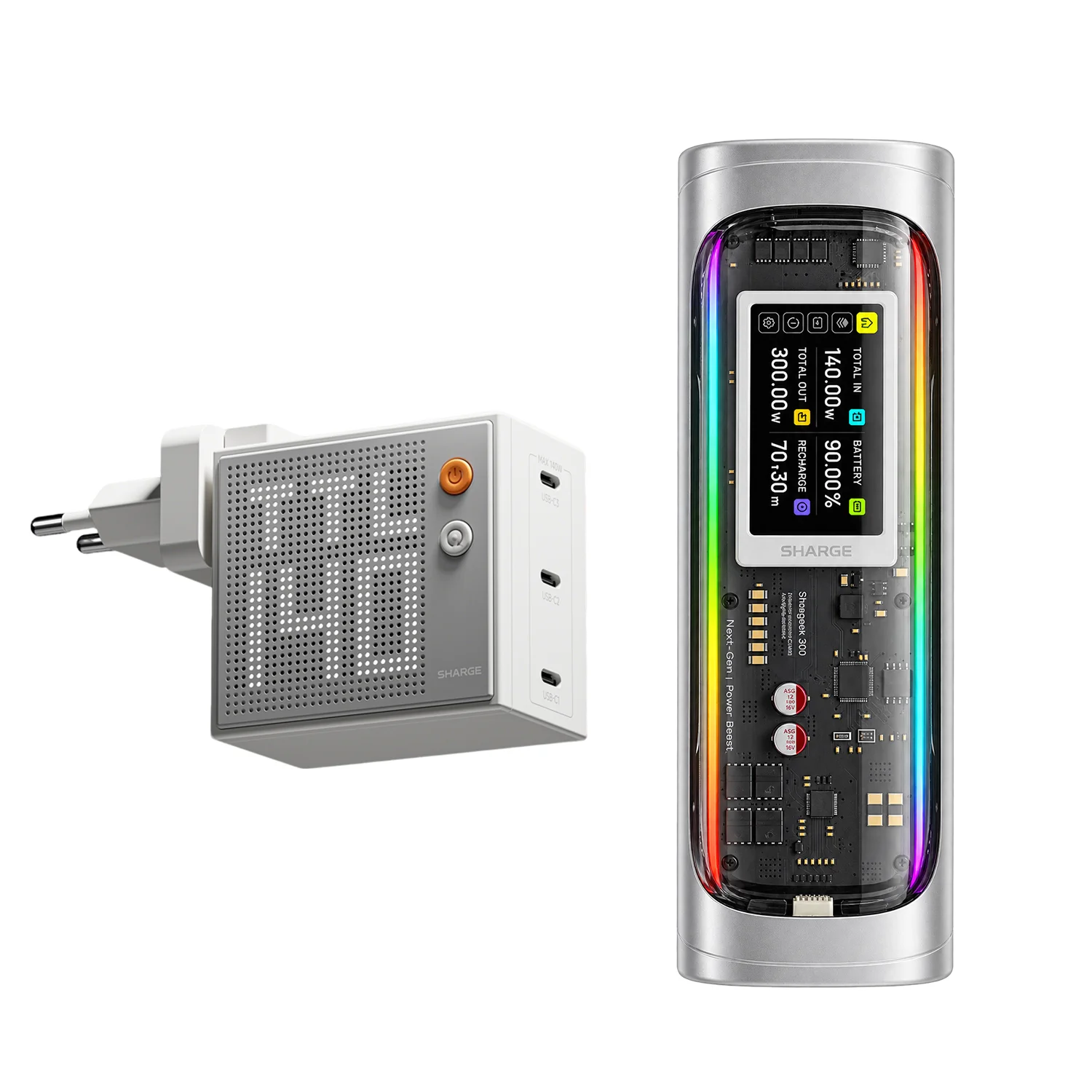 SHARGEEK 300 24000мАч Пауэрбанк + зарядное устройство Pixel 140W GaN, двойной комплект для быстрой зарядки ноутбуков и телефонов