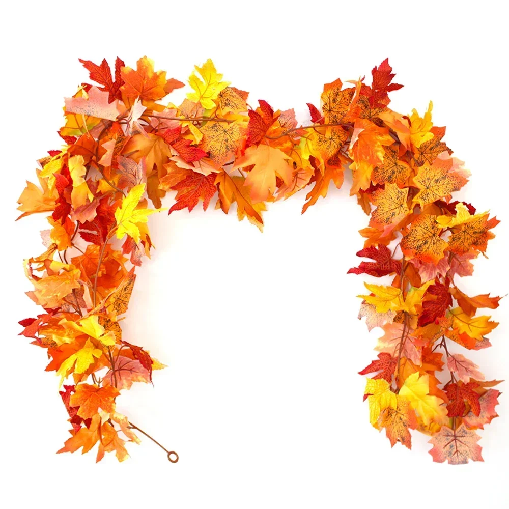 200cm Artificial Fall Maple Leaf Garland Autumn Leaves Fake Plant Garland for Festival Wedding Halloween Thanksgiving Room Decor