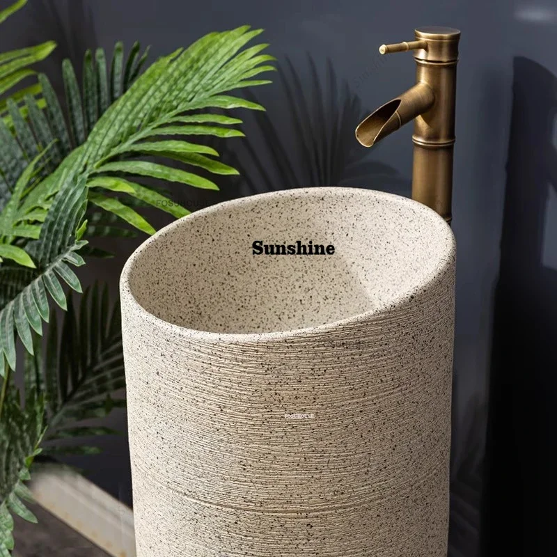 

YRetro Ceramic Pedestal Basin Designer Outdoor Balcony Washbasin Chinese Bathroom Accessories Home Floor-standing Bathroom Sinks