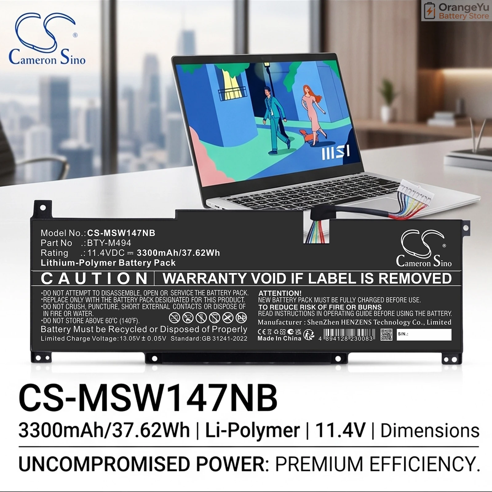 Replacement 11.4V 3300mAh Laptop Battery for MSI Modern 14 C7M C7MG C11M C12M Modern 15 A5M A10M A11M A10RC A10RD A11ML A11MU