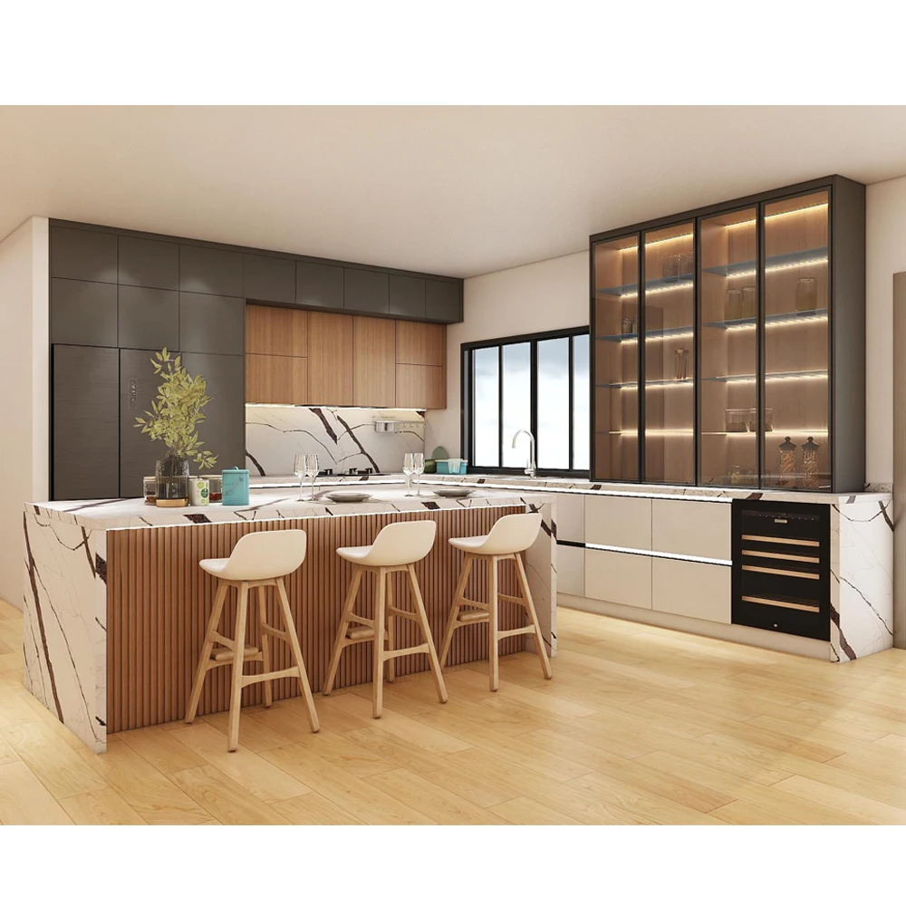 Modern Design Style Kitchen Cabinet Marble Plywood Modular Kitchen Cupboard