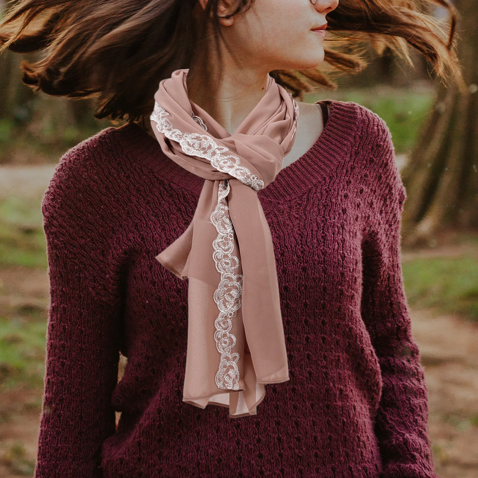 لؤلؤة الشيفون المرأة الحجاب وشاح لينة خفيفة الوزن الدانتيل الزخرفية وشاح الرأس أنيقة النمط العربي الدانتيل الحجاب النساء الأوشحة #4