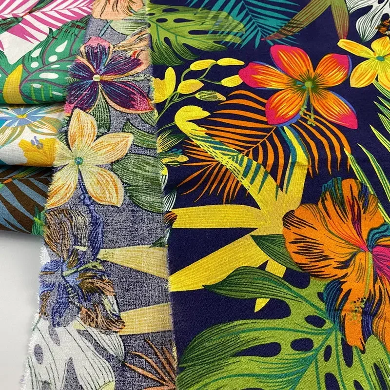 0.5M/1M/5M/3M Tropical Style Plant Leaves Printed Poplin Fabric for Garment 100% Cotton Fabric by the Meter