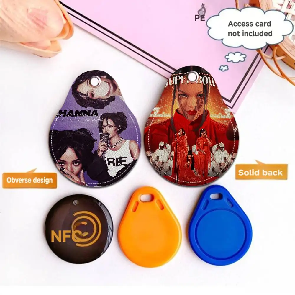 Hot Singer R-rihannas PU Access Case Anti-lost Anti-fall Card Holder Keychain Accessories Fingerprint-proof Key Tag Ring