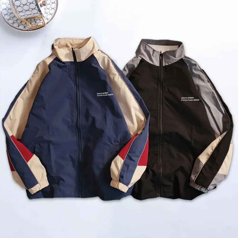 Men Hip Hop Streetwear Jacket Coat Retro Color Block Patchwork Harajuku Jacket Windbreaker Oversized Track Jacket Pocket Autumn