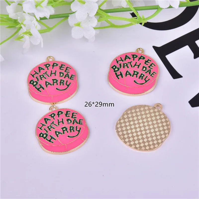 10pcs/pack Letter Happy Birthday Word  Metal Charms Cute Earring Bracelet DIY Pendant for Jewelry Making 26*29mm