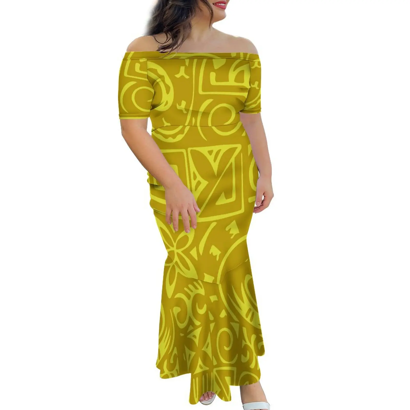 Polynesia Women Off Shoulder Dress Men Printed Shirts Polynesia Couple Matching Samoa Tribal Style Hawaii Island Style
