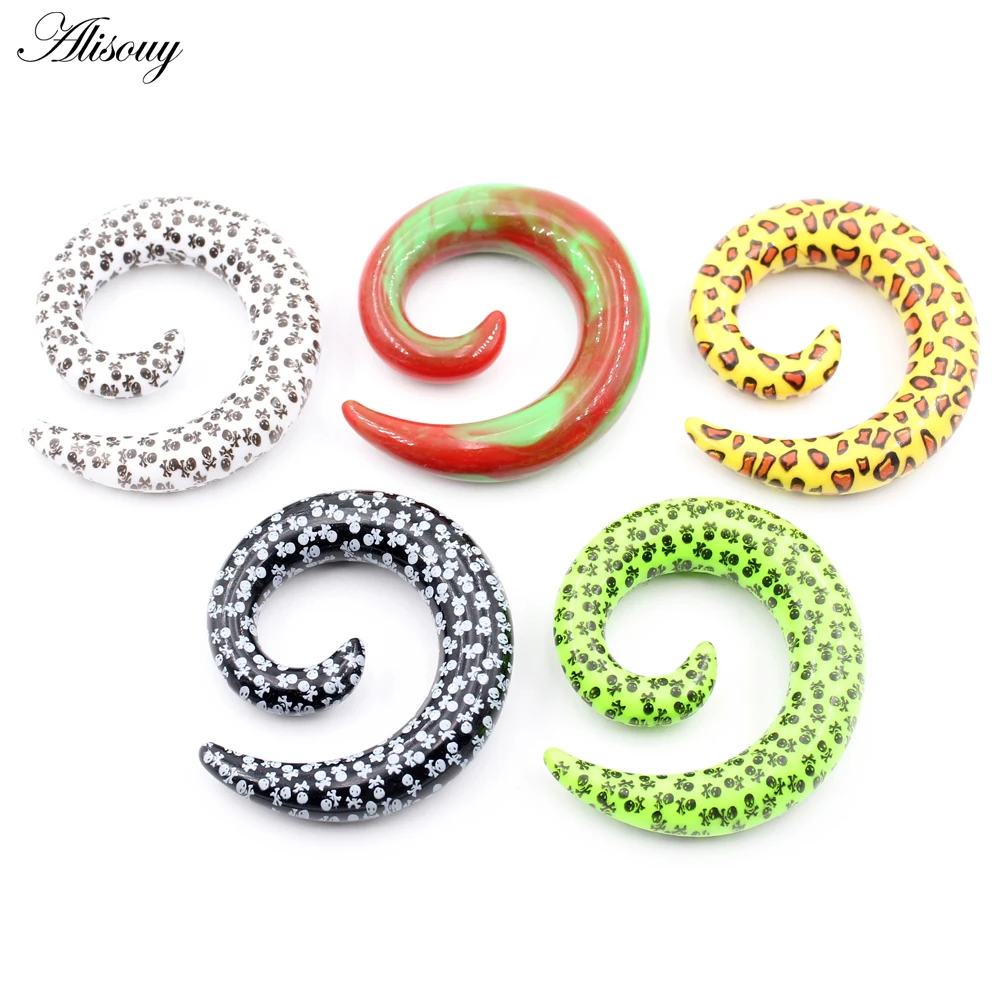 Alisouy 2PCS 1.6-14mm Star Skull Acrylic Spiral Ear Plug Stretching Expander Tunnels Tapers Fake Earrings Body Piercing Jewelry