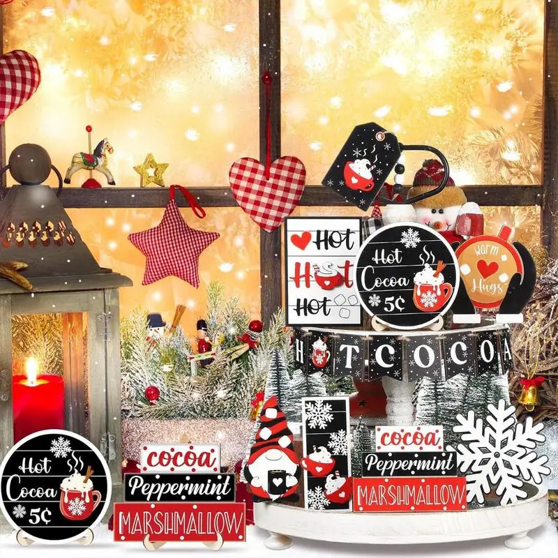 

Christmas Tabletop Hot Cocoa Tray Christmas Tiered Tray Set Christmas Coffee Cocoa Tray Decor For Home Cafe Hotel Restaurant