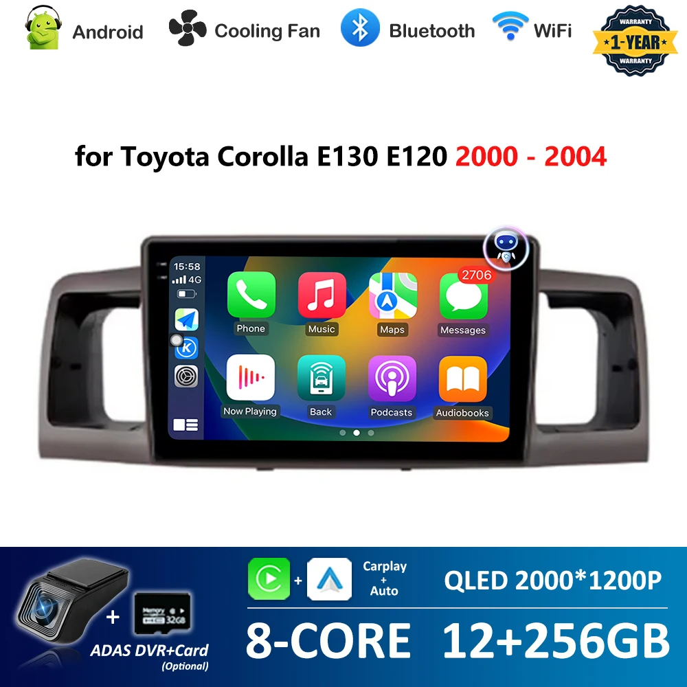 

Система Android для Toyota Corolla E130 E120 2000–2004 GPS-навигация WiFi DSP Стерео Автомобильный радиоприемник Мультимедийный плеер Экран IPS