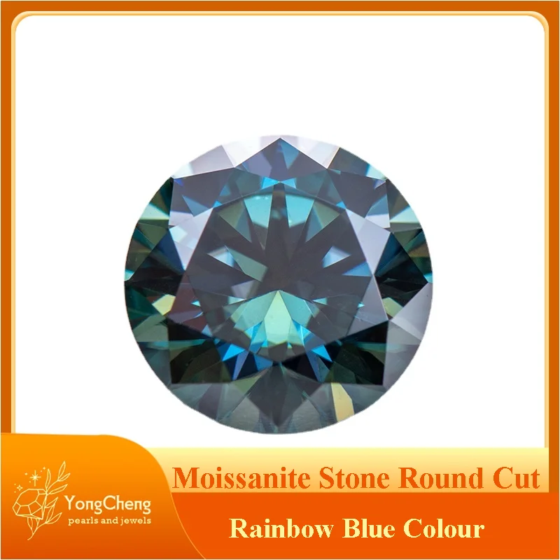 

Moissanite Stone Round Cut Rainbow Blue Colour Synthetic Gemstone Lab Created Diamond Pass Diamond Tester with GRA Certificate