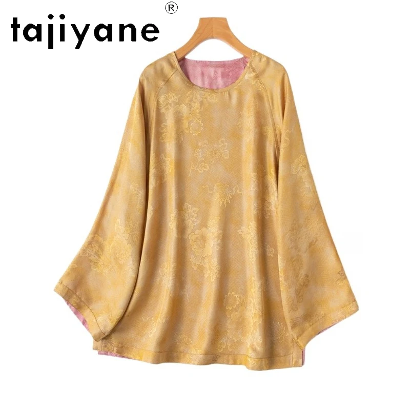 

TAJIYANE 100% Mulberry Silk T Shirt Reversible Jacquard Spring Tops for Woman Casual Loose Women T Shirts 2026 Ladies Clothes 반팔