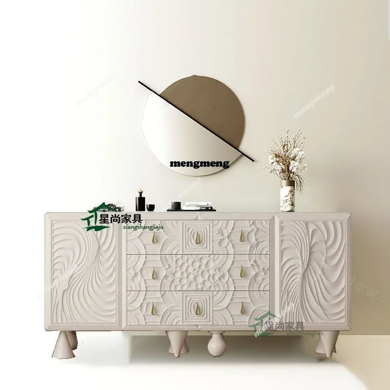 French light luxury dining side cabinet white carved drawer locker living room dining room furniture