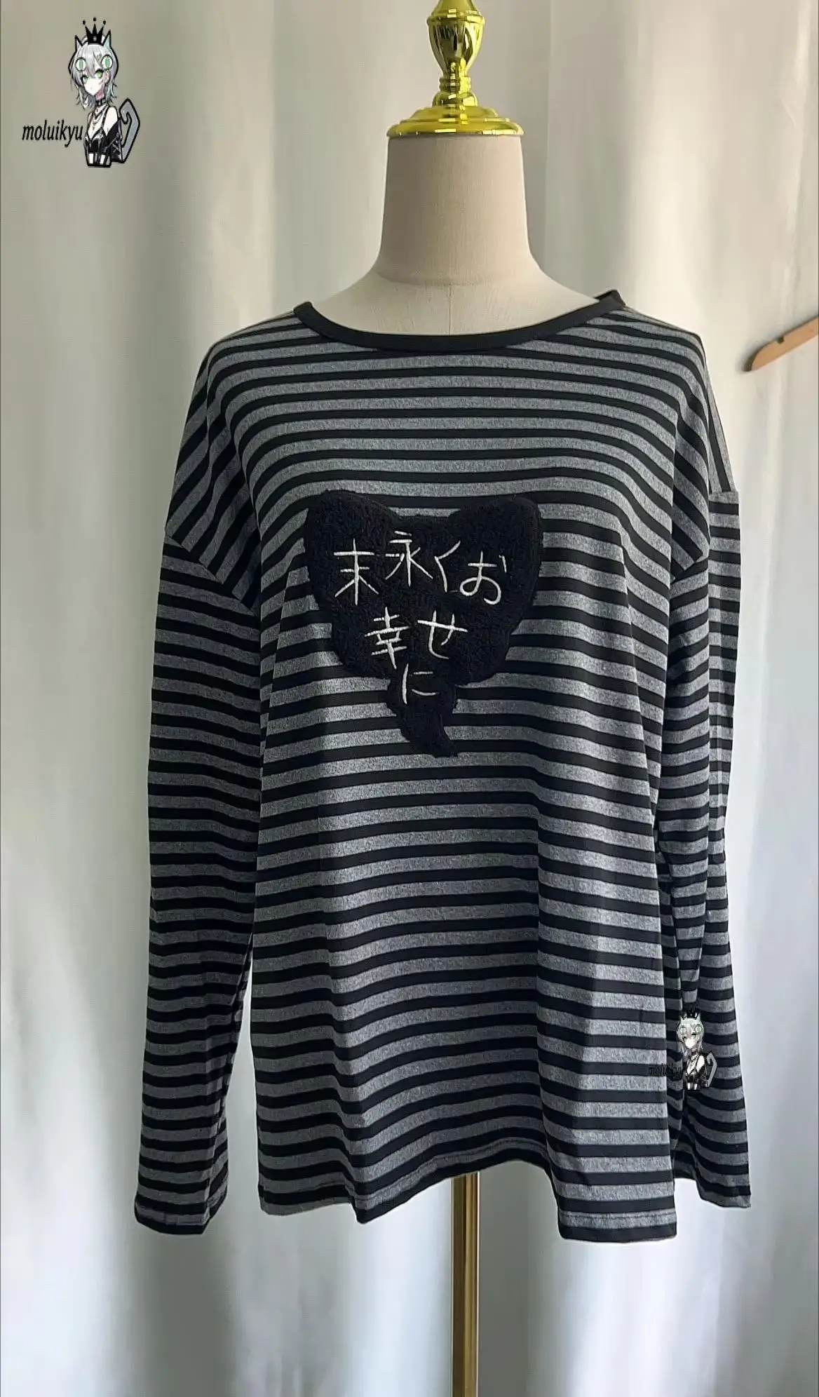 Y2K American Punk Vintage O Neck Long Sleeve Shirts All-Match Striped Design Harajuku Embroidery Tops Aesthetic High Street Tees view 5