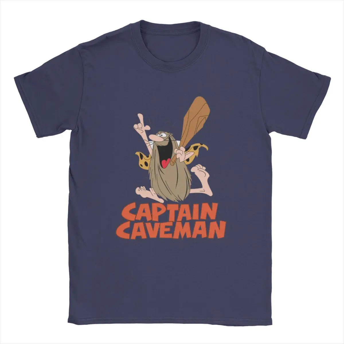 Captain Caveman Cavey T Shirt Men Cotton Humorous T-Shirts Round Collar 1980s Cartoon Tee Shirt Short Sleeve Clothes Printed