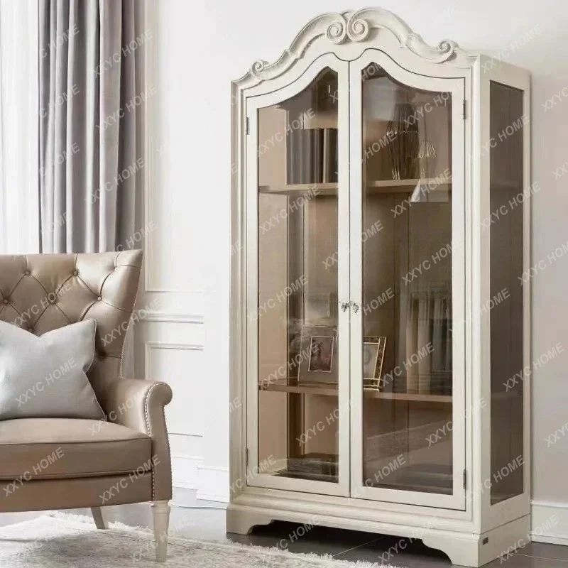 

Французский винный шкаф из цельного дерева для гостиной, угловой стеклянный шкаф, боковой шкаф для хранения в американской маленькой квартире