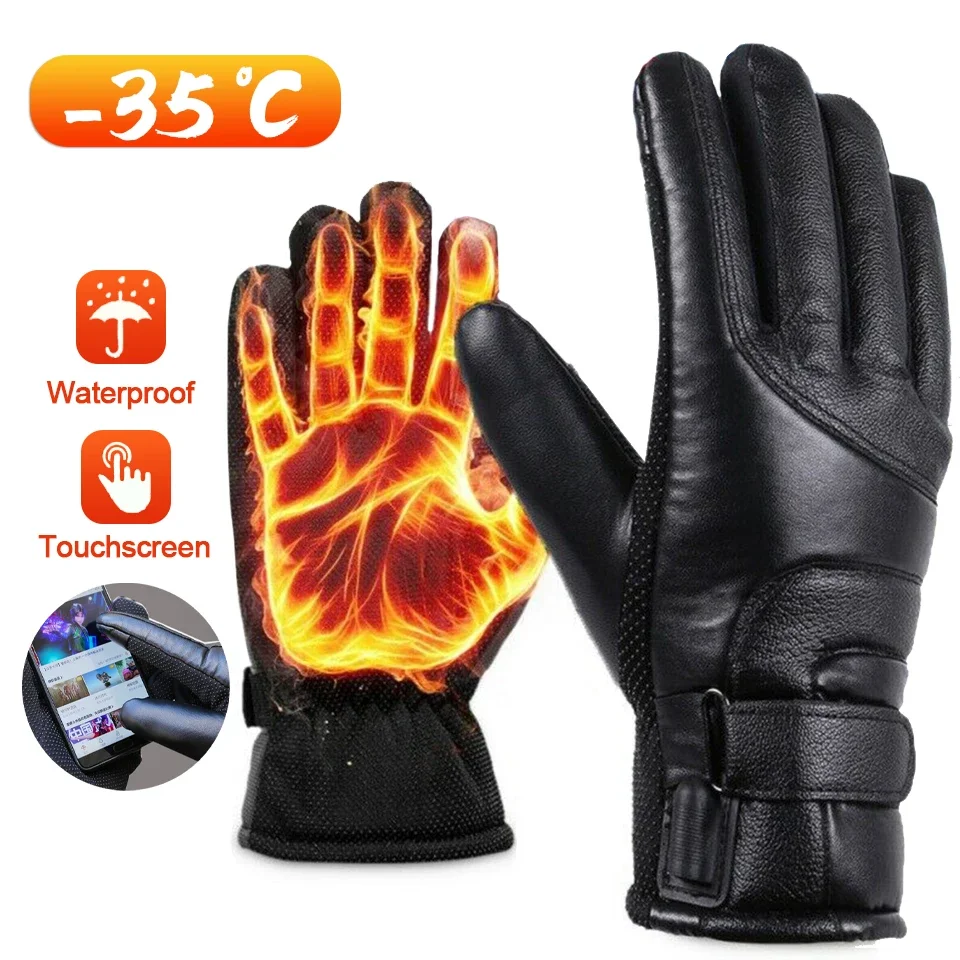 GOBYGO Electric Heated Gloves No Battery USB Thermal Touch Screen Waterproof Motorcycle Hand Warmer Windproof Ski Gloves Men