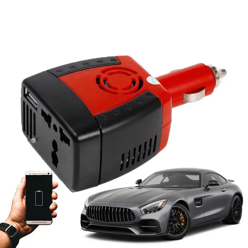 12V to 220V Car Inverter 150W Car Cigarette Lighter Adapter Portable Power Generator Step Up Transformer with USB & AC Ports