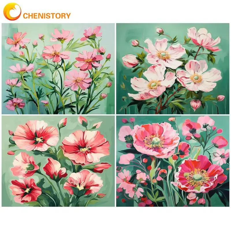 

CHENISTORY Picture By Number Pink Flowers For Adults DIY 40x50cm Frame Coloring By Numbers On Canvas Home Decoration