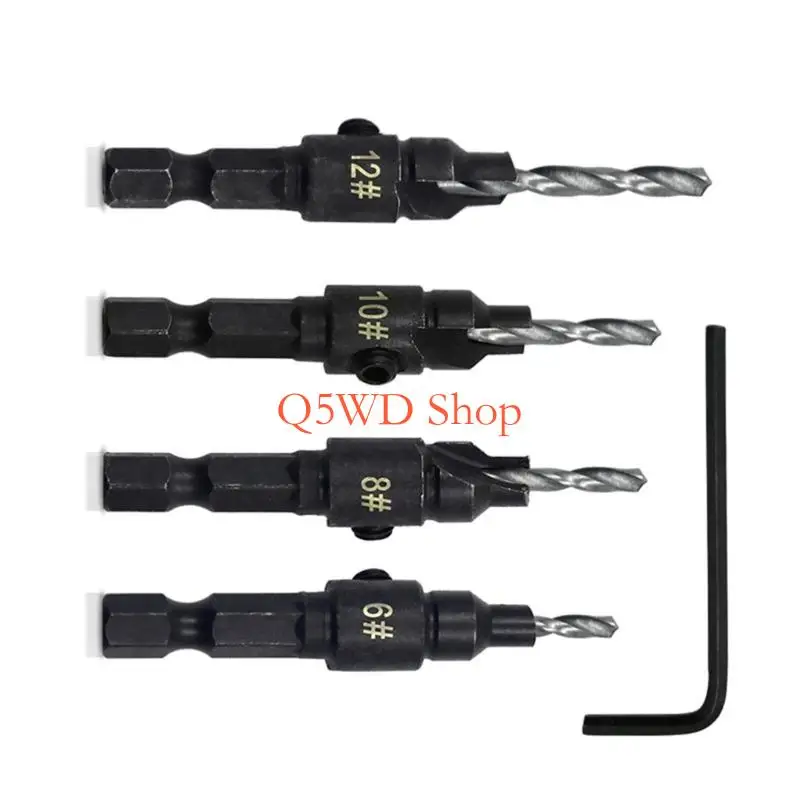 

Q5WD 4Pcs Countersunk Head Drill Hexagonal Shank Hole Expanding Drill Irregular Woodwork Drill Bit Hole Opener Tool