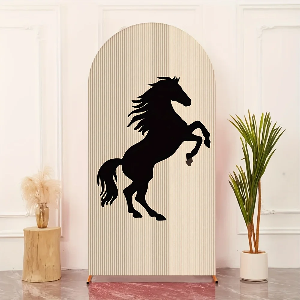 

Mocsicka Black Horse Silhouette Arch Cover Backdrop Kids Boy 1st Birthday Cowboy Party Decor Double-Sided Photo Booth Backdrop