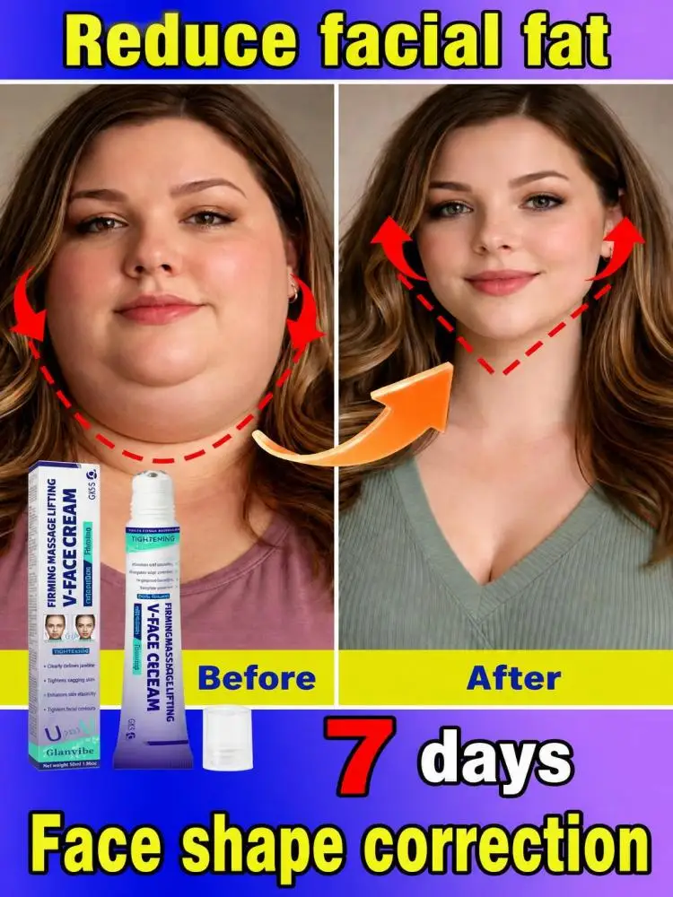 Facial V Contour Massage Cream, Natural Botanical Extracts Deliver Deep Skin Hydration, Calm Rough Facial Skin, Boost Skin Elasticity, Refine Jaw Outline Visual Look in Daily Face Care