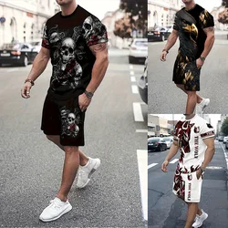 2024 New Men's Suit Summer Casual Breathable Refreshing Suit Printed 3D Skeleton Oversized Men's Loose Top Fashion Short Sleeves