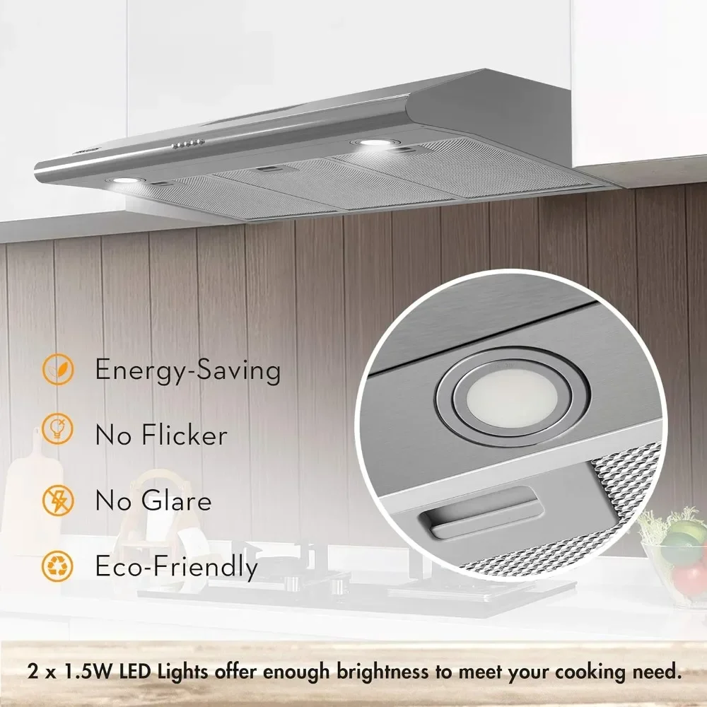 %a Under Cabinet Range Hood 36 inch with Ducted/Ductless Convertible, Slim Kitchen Stove Vent Hood, LED Light,