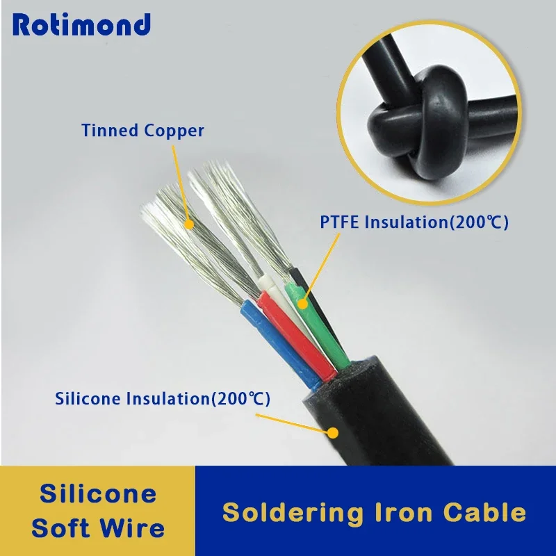 

1/5/10m Silicone Wire Cable T12 Soldering Iron Station 2-10 Cores Tinned Copper PTFE Insulation High Temperature Line