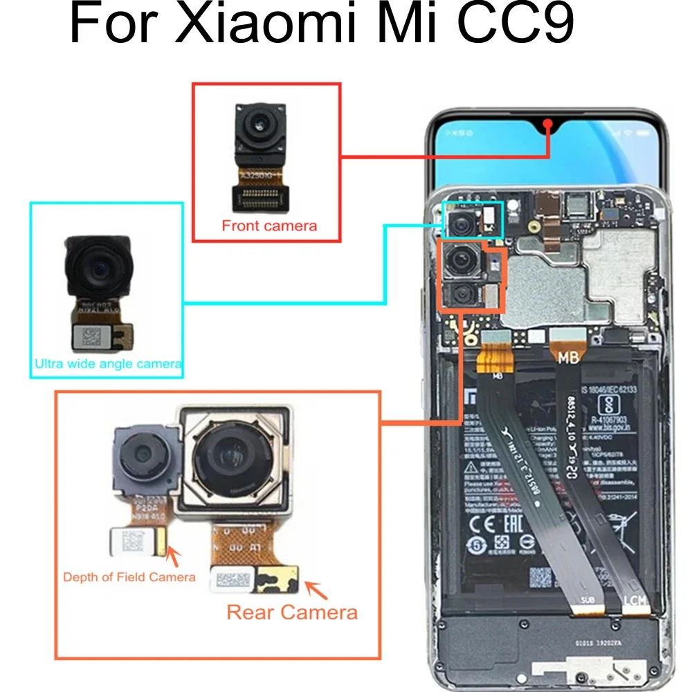 

Front & Back Camera For Xiaomi Mi CC9 Facing & Rear Ultra wide angle Camera Connector Telephoto Module Flex Cable Replacem