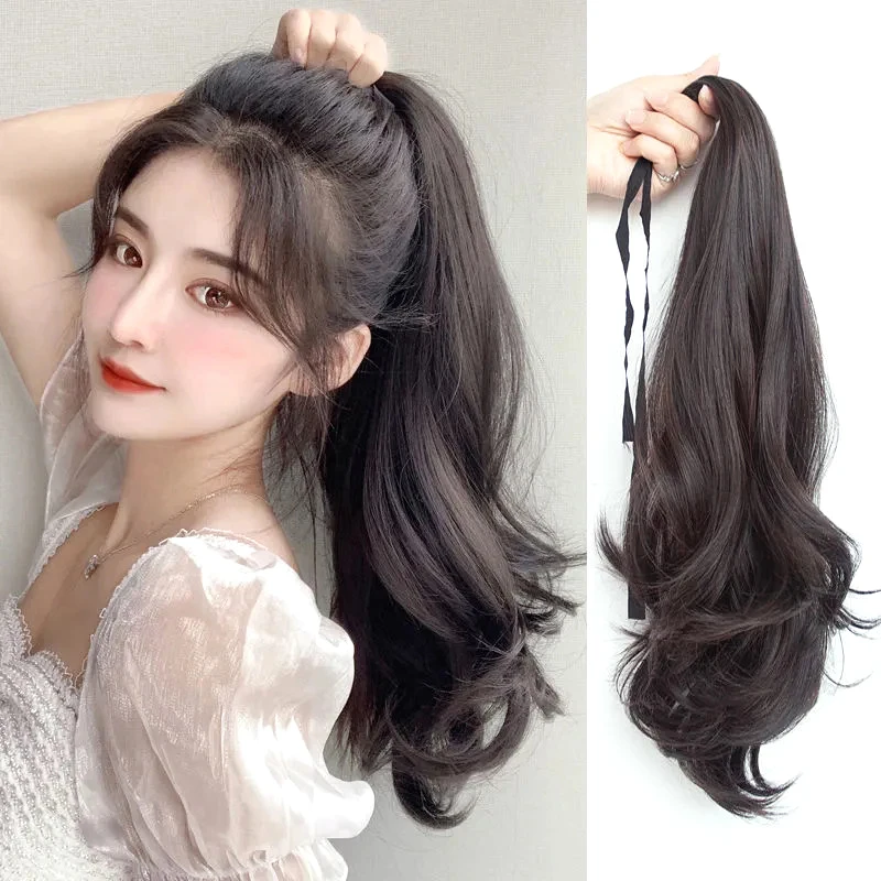 Synthetic Long Curly Hair Band With Grab Clip Ponytail Wig Curly Hair False Ponytail Fluffy Hair Can Be Braided