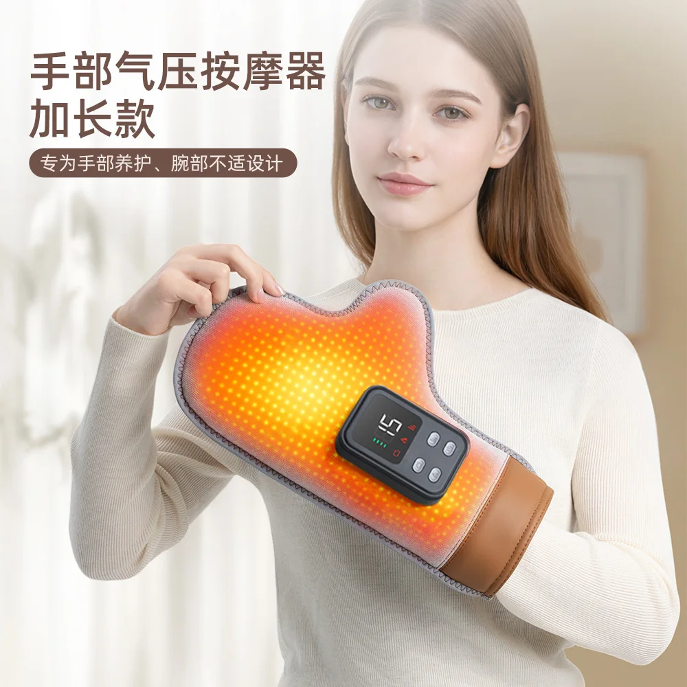 

Wireless heated finger-stretching electric hand massager with separate finger massage airbags for kneading hand massage.