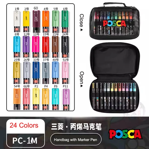 Imagen 2 del producto Rotuladores Uni Posca de 24/36 colores, bolígrafo de pintura acrílica con bolsa de almacenamiento Posca, suministros de Arte de papelería japonés para pintar Graffiti