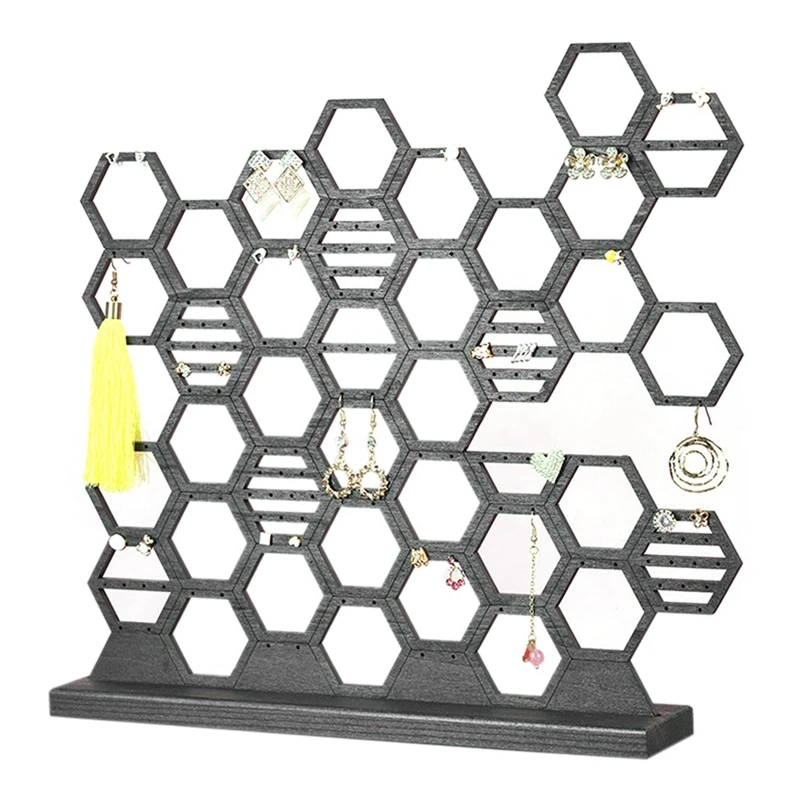 

Полка с сотовой сеткой, деревянная полка для ювелирных изделий, вертикальный Настольный стеллаж для хранения сережек, аксессуары для демонстрации, держатель для сережек