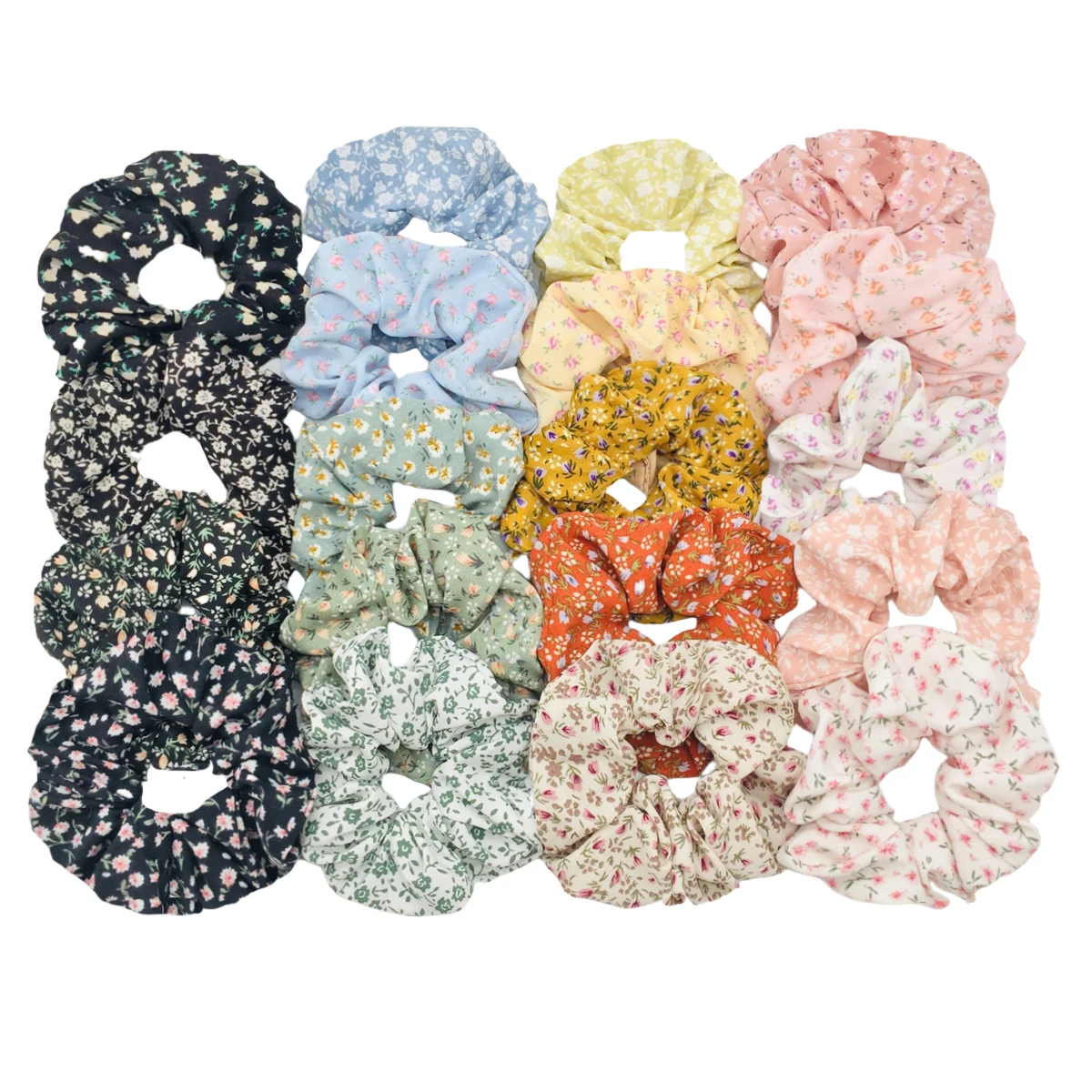 5pcs/set Sweet Cute Print Flower Scrunchies For Women Stretch Hair Accessories Elastic Rubber Band Rope Headwear Ditsy Floral