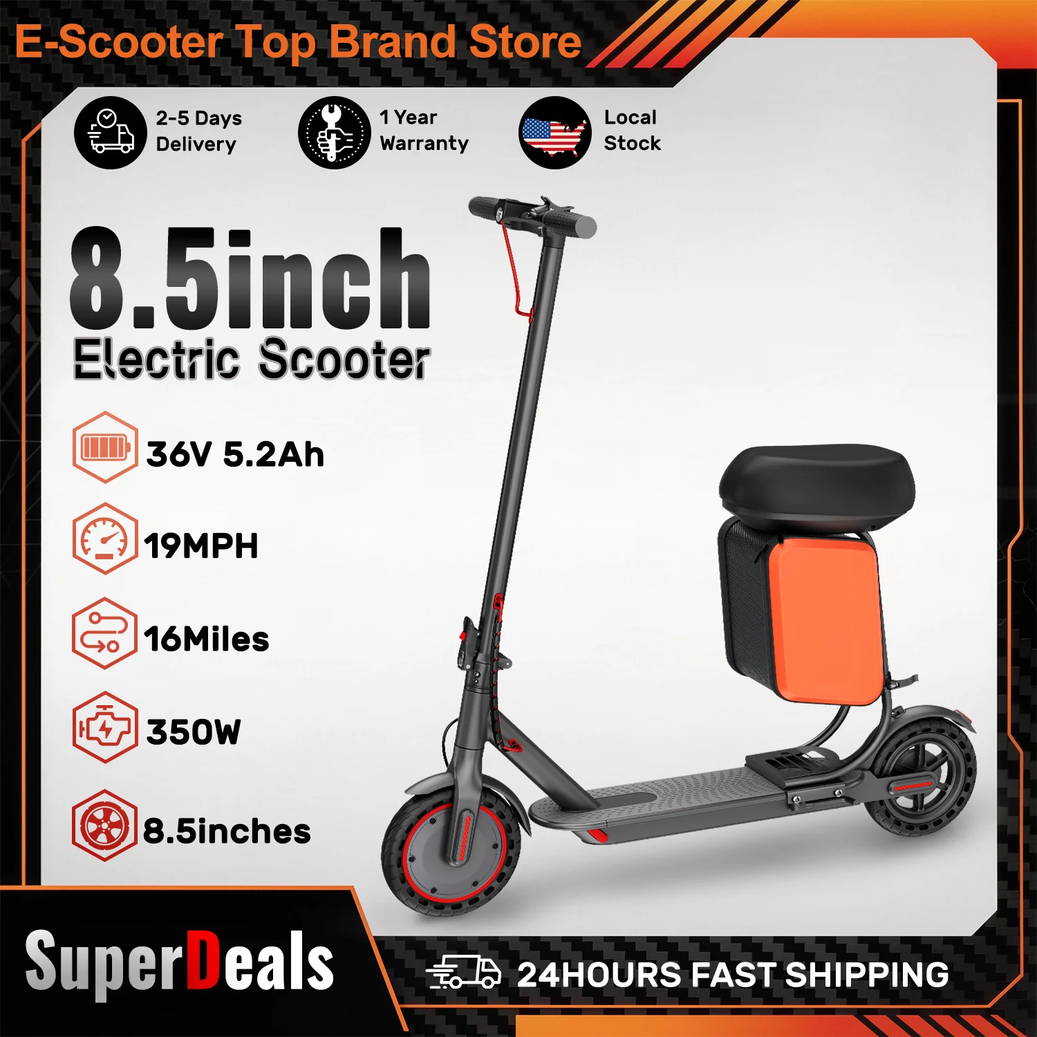 Electric Scooter with Seat - 19MPH &16Mile Range, 350W Motor, 8.5